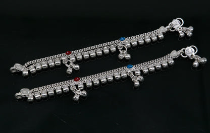 5" Vintage fancy style customized Sterling silver baby anklets, charm ankle bracelet, best kids gifting jewelry birthday gift India ank290 - TRIBAL ORNAMENTS