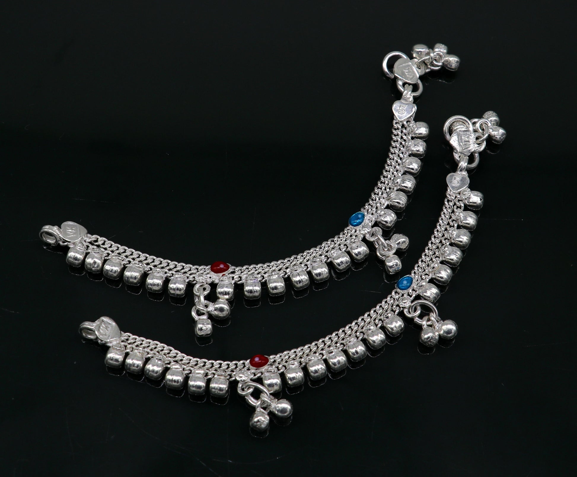 5" Vintage fancy style customized Sterling silver baby anklets, charm ankle bracelet, best kids gifting jewelry birthday gift India ank290 - TRIBAL ORNAMENTS