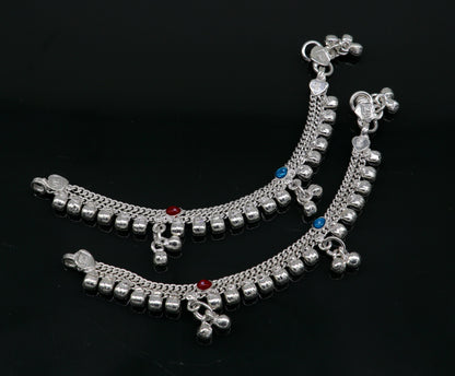 5" Vintage fancy style customized Sterling silver baby anklets, charm ankle bracelet, best kids gifting jewelry birthday gift India ank290 - TRIBAL ORNAMENTS