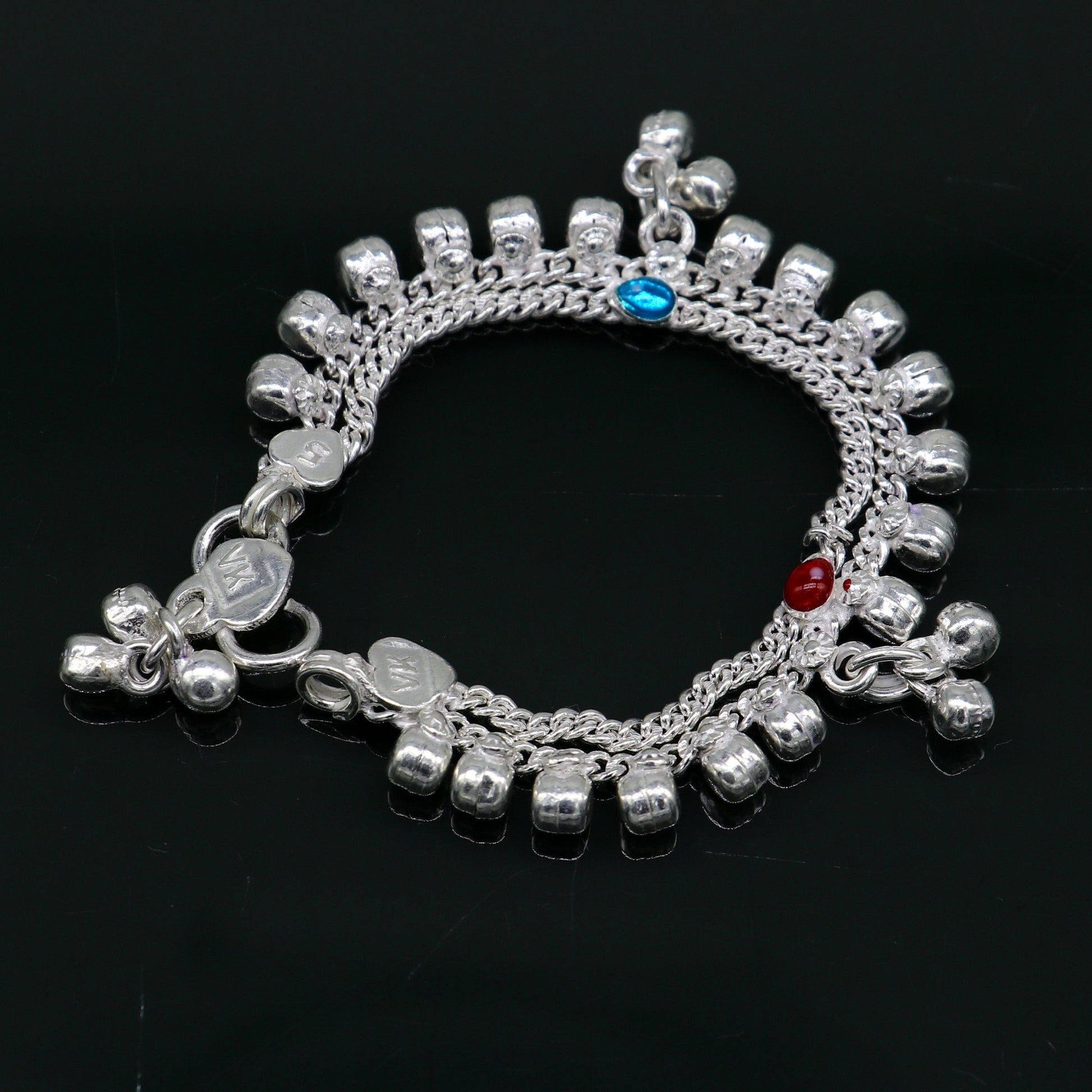 5" Vintage fancy style customized Sterling silver baby anklets, charm ankle bracelet, best kids gifting jewelry birthday gift India ank290 - TRIBAL ORNAMENTS