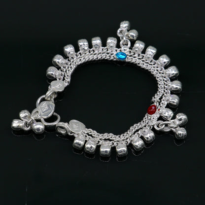 5" Vintage fancy style customized Sterling silver baby anklets, charm ankle bracelet, best kids gifting jewelry birthday gift India ank290 - TRIBAL ORNAMENTS