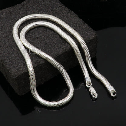 Sterling silver 20-inch 5mm smooth flexible snake chain necklace by Tribal Ornaments, showcasing its sleek, shiny design.