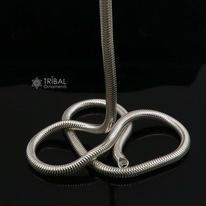 Sterling silver 20-inch 5mm smooth flexible snake chain necklace by Tribal Ornaments, showcasing its sleek, handmade design.