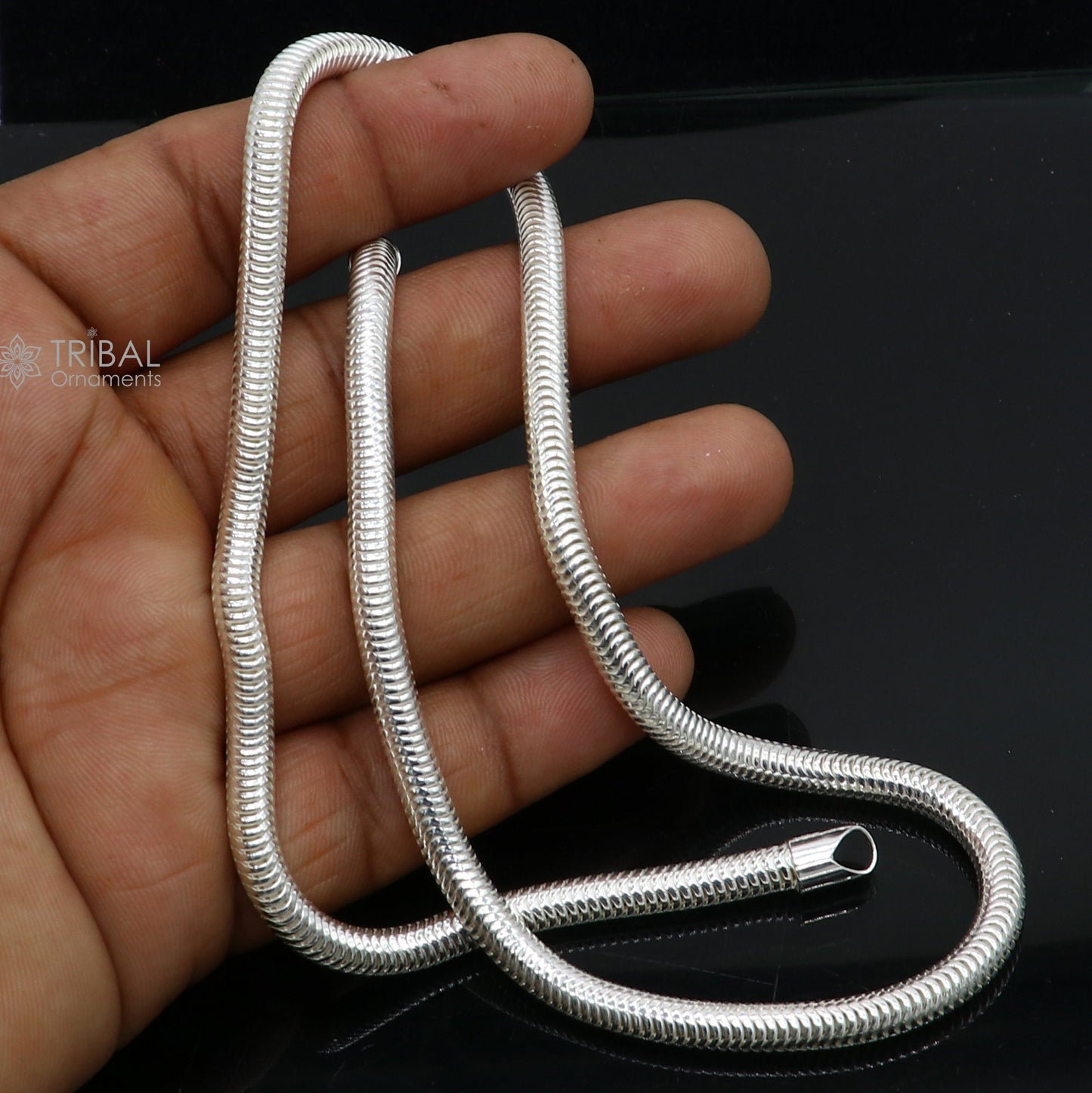 5mm 20-inch sterling silver snake chain necklace by TRIBAL ORNAMENTS, smooth, flexible, handmade jewelry accessory