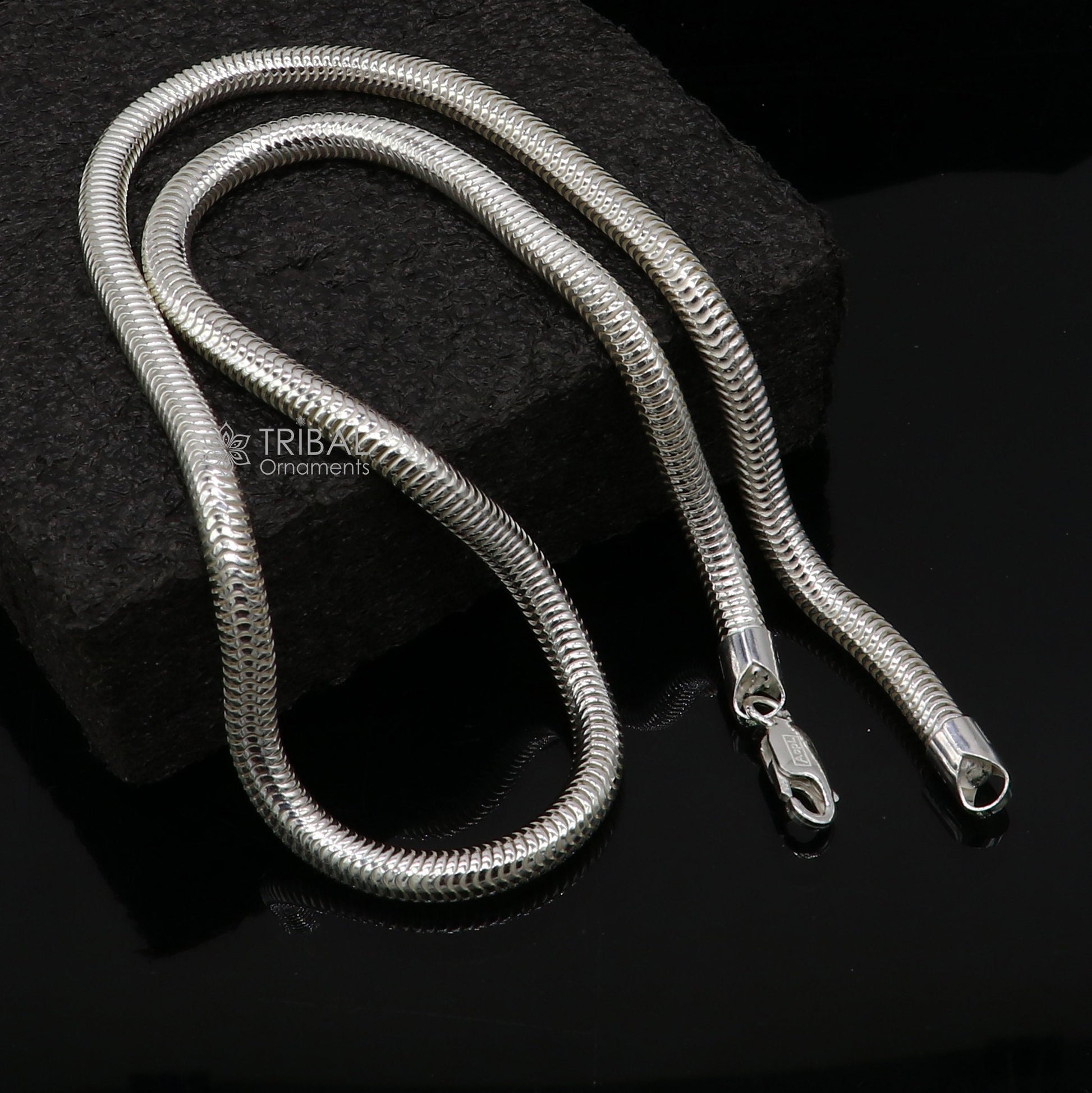 Sterling silver 20-inch 5mm smooth flexible snake chain necklace, handmade tribal silver jewelry, trendy and lightweight.