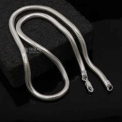 Sterling silver 20-inch 5mm smooth flexible snake chain necklace, handmade tribal silver jewelry, trendy and lightweight.