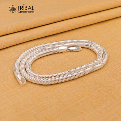 Sterling silver 20-inch 5mm smooth flexible snake chain necklace by Tribal Ornaments, showcasing its sleek, handmade design.