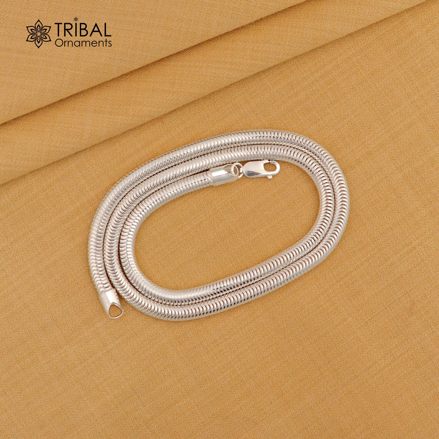 Sterling silver 20-inch 5mm smooth flexible snake chain necklace by Tribal Ornaments, handmade trendy jewelry.