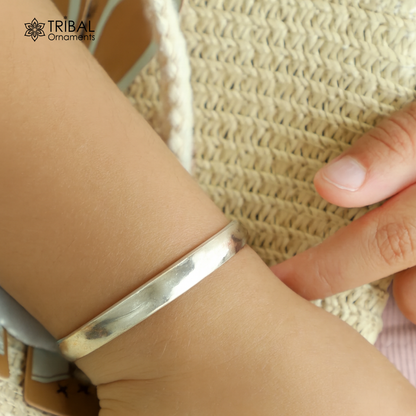 Sterling silver baby bracelet bangle by Tribal Ornaments, unisex handmade Kada jewelry for kids with traditional Punjabi design.