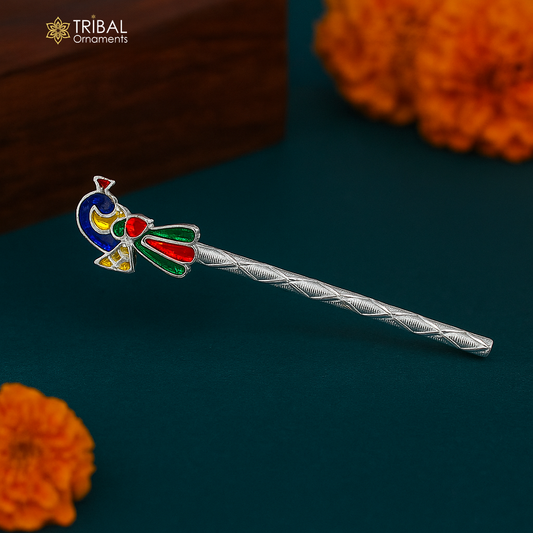 6.5cm sterling silver handmade idol baby Krishna small tiny flute, silver bansuri, laddu gopala flute, little krishna flute puja art su812 - TRIBAL ORNAMENTS