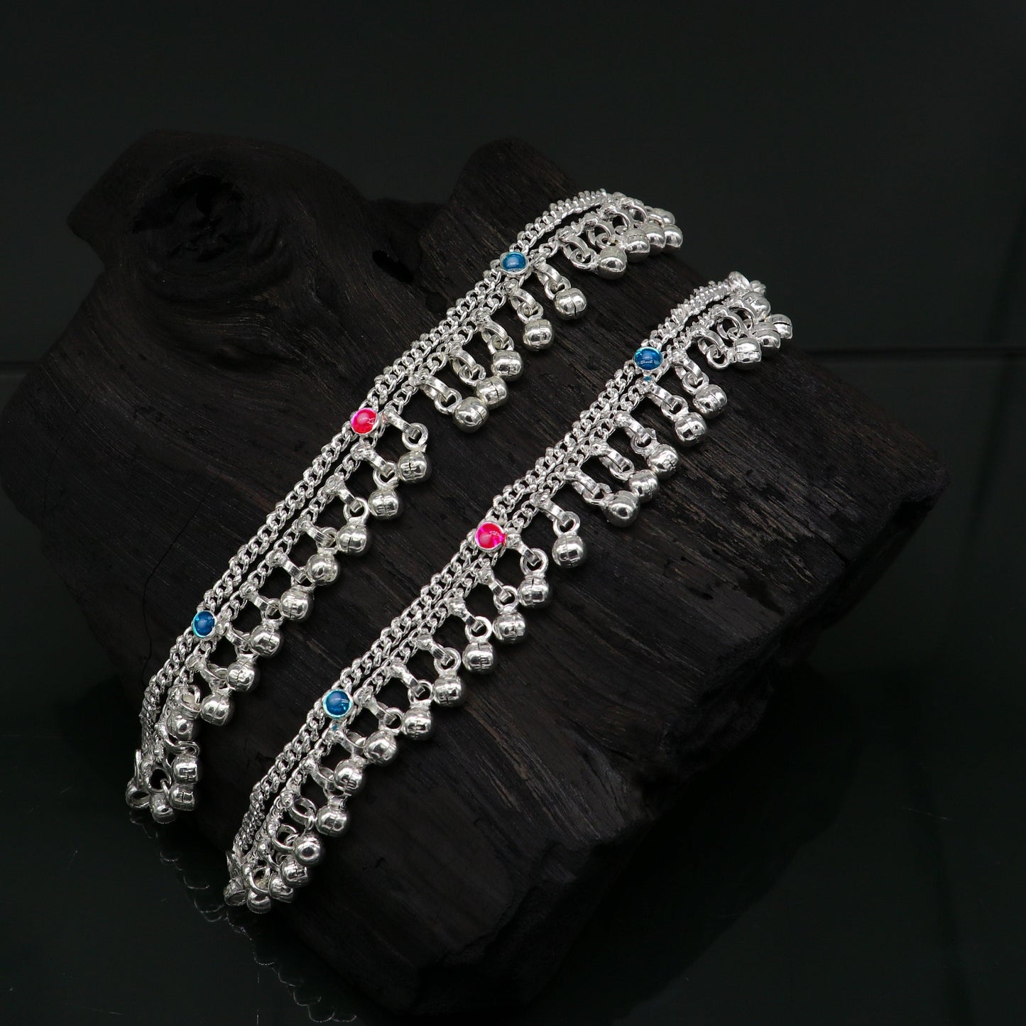 6" inches Sterling silver handmade double chain jingling ankle bracelet baby anklet high noisy sound bells charm foot anklets jewelry ank304 - TRIBAL ORNAMENTS