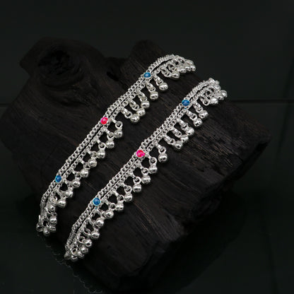 6" inches Sterling silver handmade double chain jingling ankle bracelet baby anklet high noisy sound bells charm foot anklets jewelry ank304 - TRIBAL ORNAMENTS