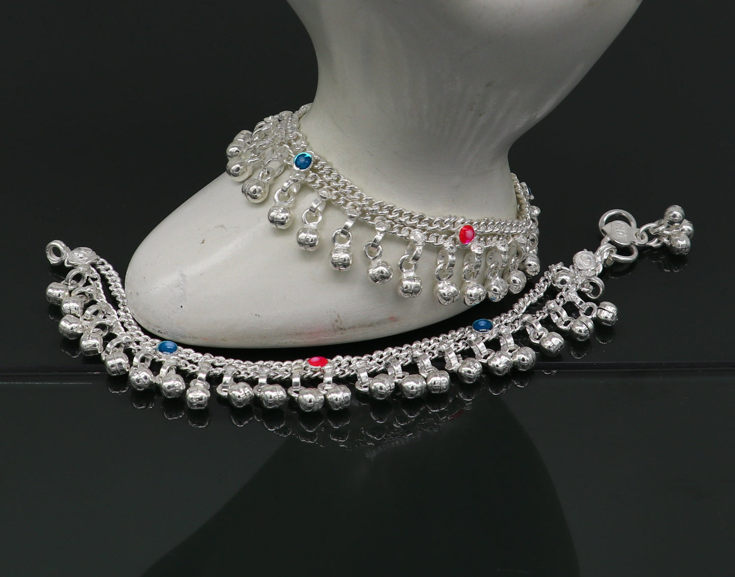 6" inches Sterling silver handmade double chain jingling ankle bracelet baby anklet high noisy sound bells charm foot anklets jewelry ank304 - TRIBAL ORNAMENTS