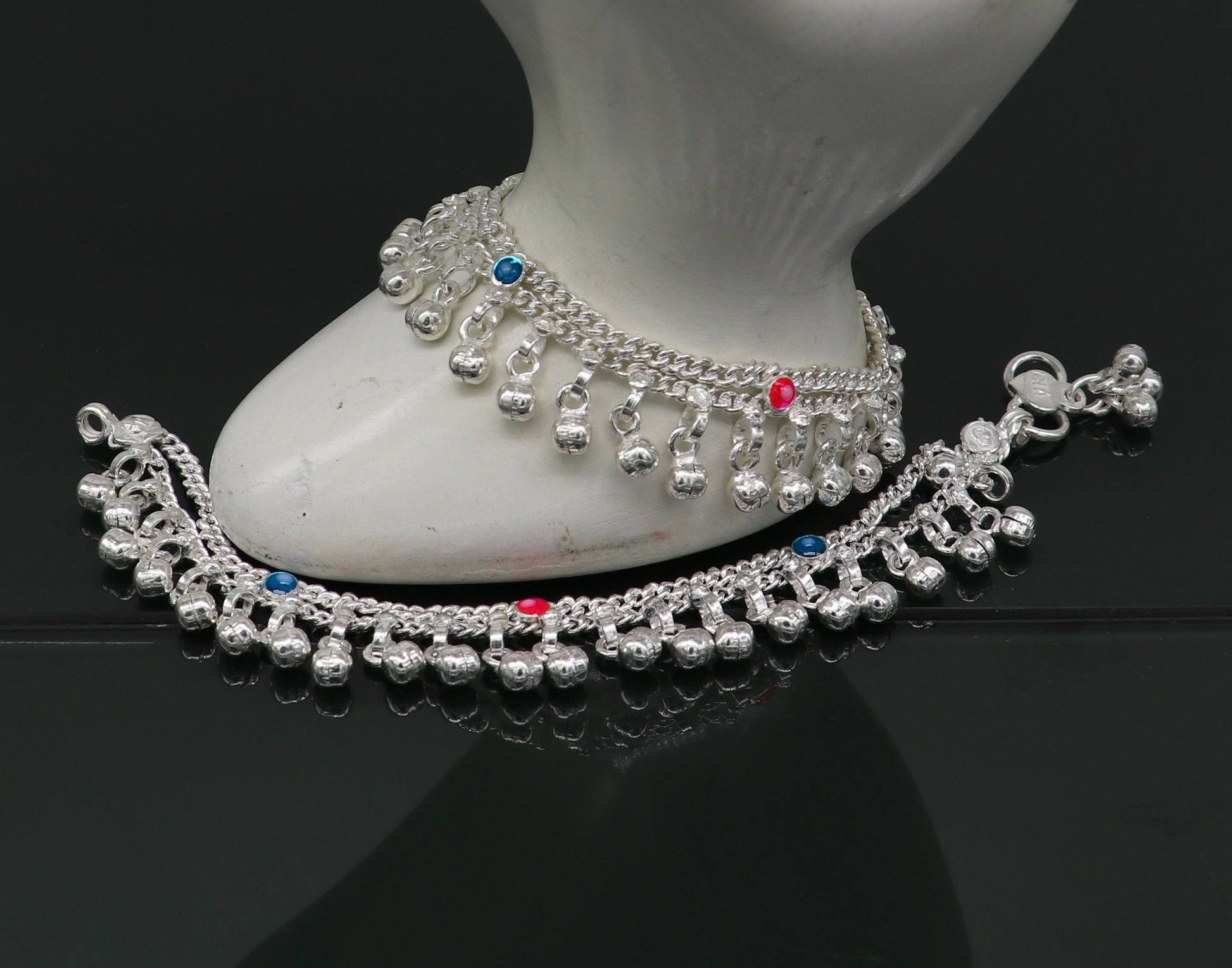 6" inches Sterling silver handmade double chain jingling ankle bracelet baby anklet high noisy sound bells charm foot anklets jewelry ank304 - TRIBAL ORNAMENTS