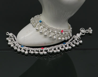 6" inches Sterling silver handmade double chain jingling ankle bracelet baby anklet high noisy sound bells charm foot anklets jewelry ank304 - TRIBAL ORNAMENTS