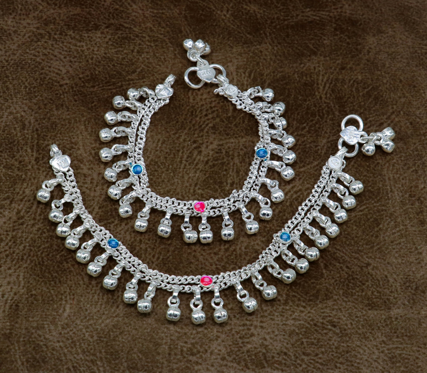 6" inches Sterling silver handmade double chain jingling ankle bracelet baby anklet high noisy sound bells charm foot anklets jewelry ank304 - TRIBAL ORNAMENTS