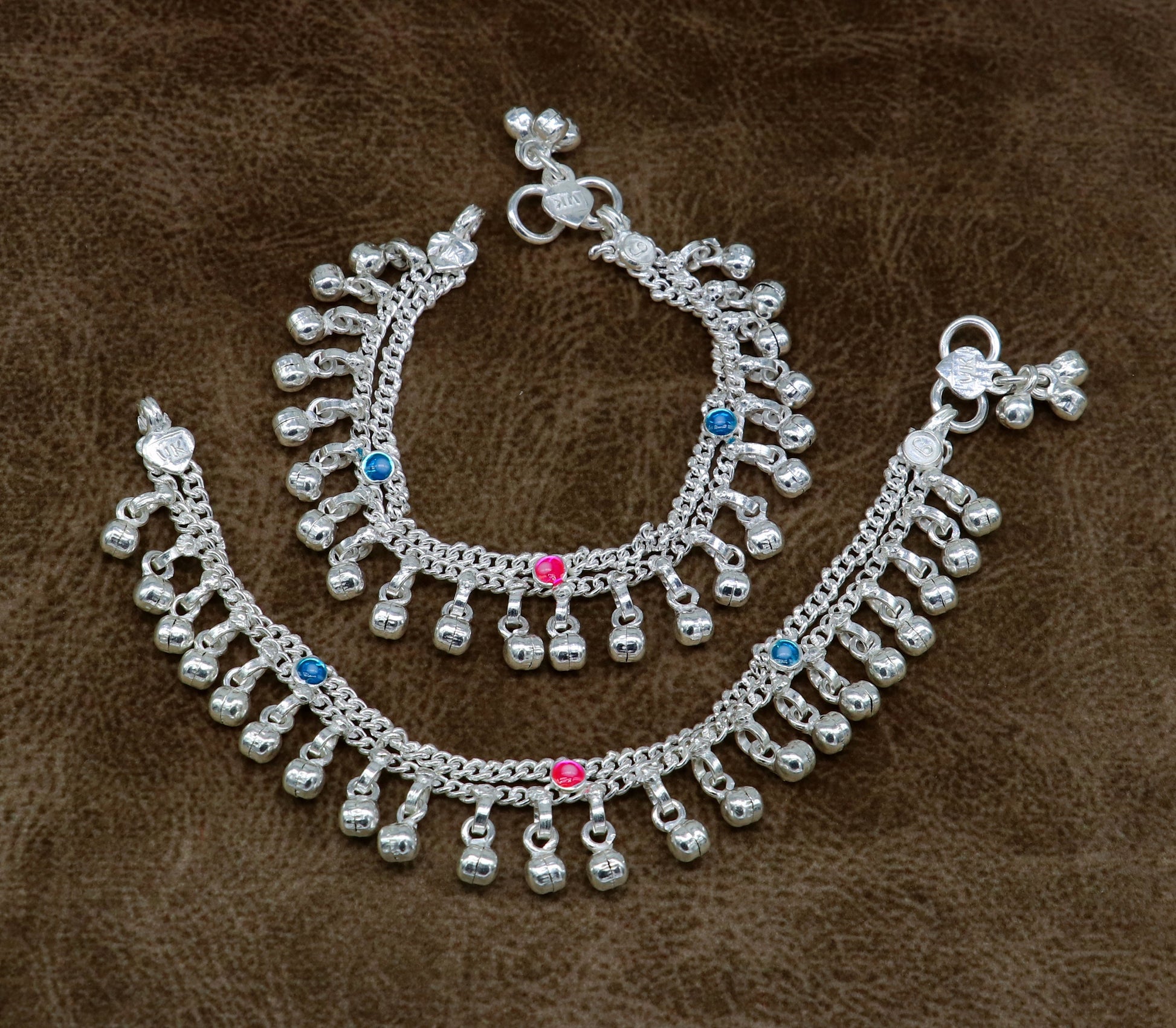 6" inches Sterling silver handmade double chain jingling ankle bracelet baby anklet high noisy sound bells charm foot anklets jewelry ank304 - TRIBAL ORNAMENTS