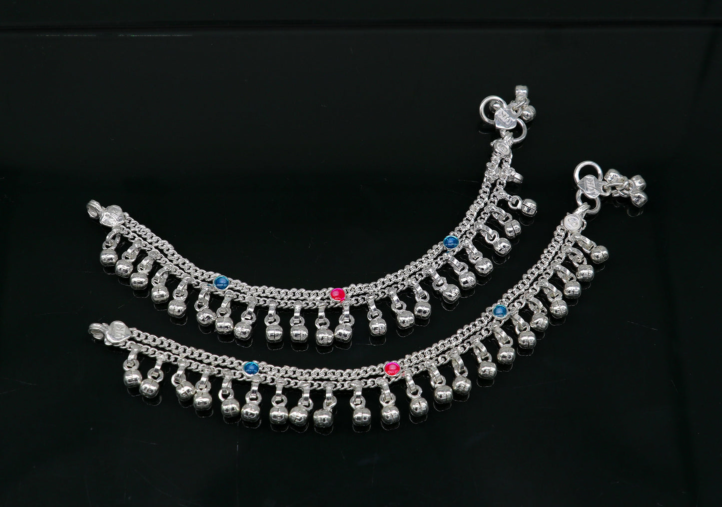 6" inches Sterling silver handmade double chain jingling ankle bracelet baby anklet high noisy sound bells charm foot anklets jewelry ank304 - TRIBAL ORNAMENTS