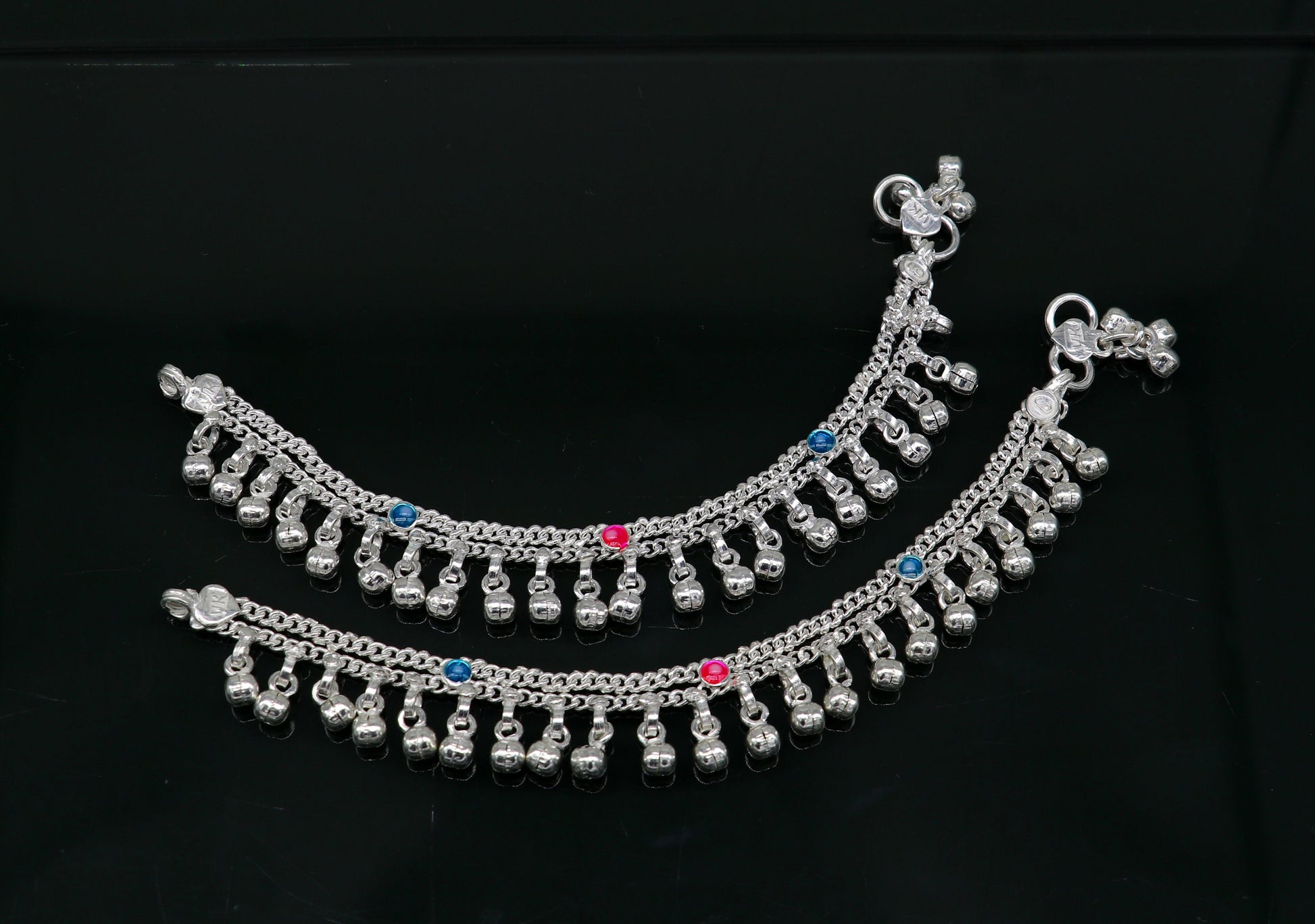 6" inches Sterling silver handmade double chain jingling ankle bracelet baby anklet high noisy sound bells charm foot anklets jewelry ank304 - TRIBAL ORNAMENTS