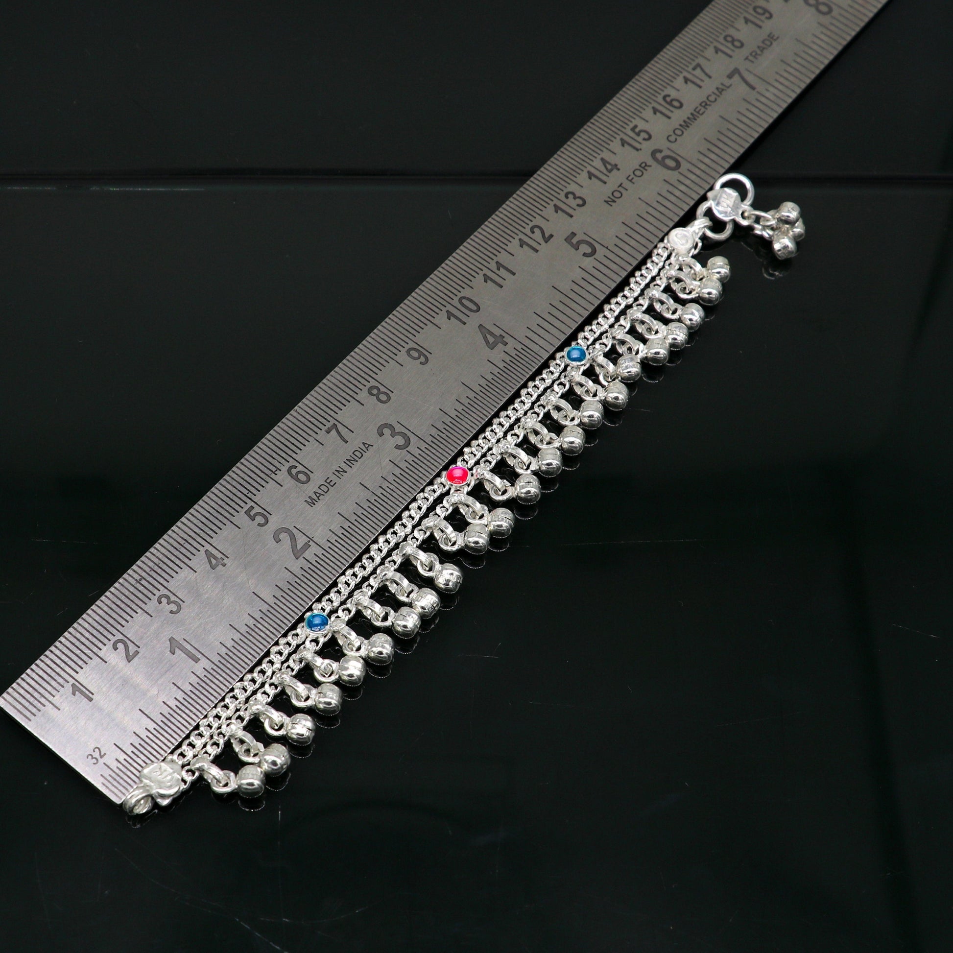 6" inches Sterling silver handmade double chain jingling ankle bracelet baby anklet high noisy sound bells charm foot anklets jewelry ank304 - TRIBAL ORNAMENTS