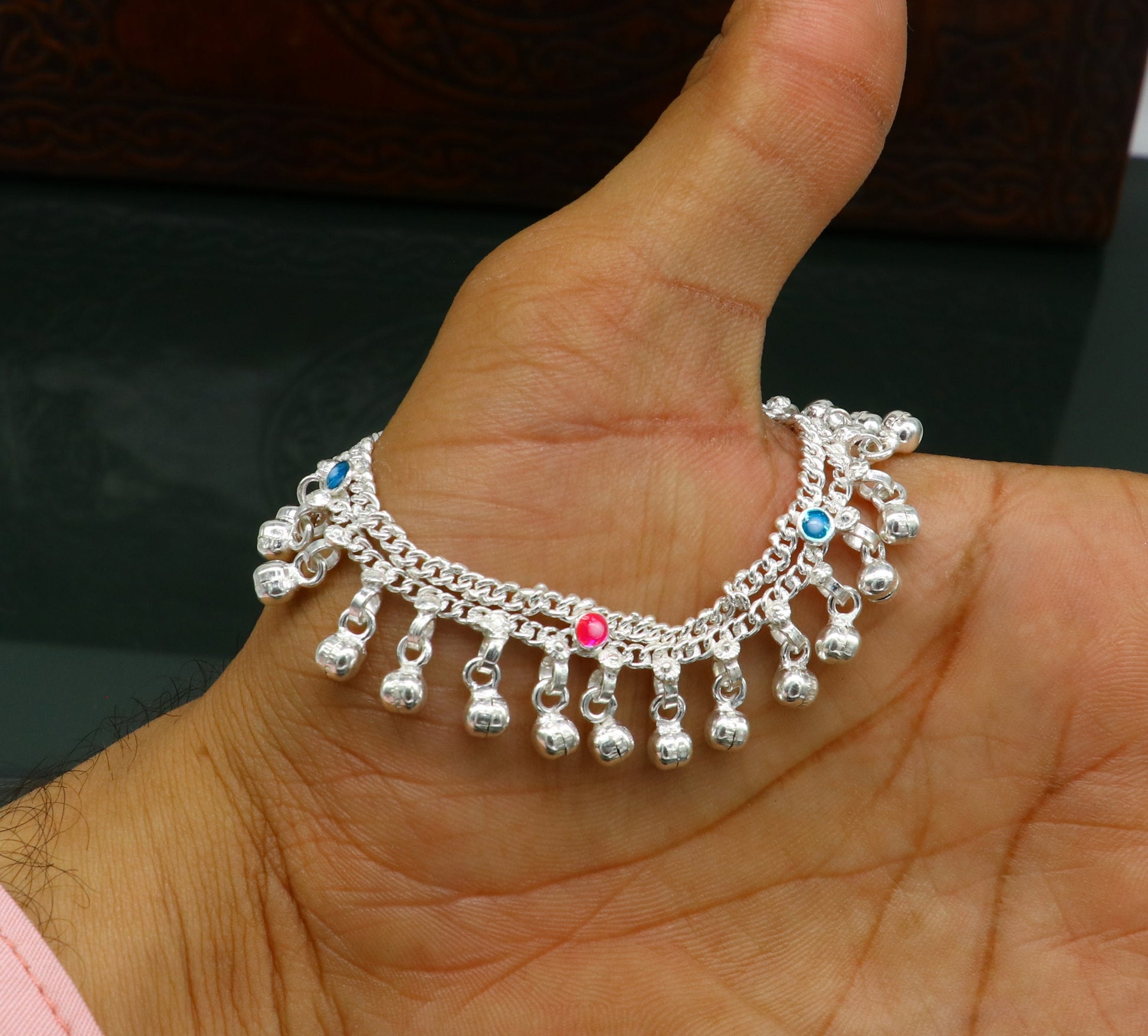 6" inches Sterling silver handmade double chain jingling ankle bracelet baby anklet high noisy sound bells charm foot anklets jewelry ank304 - TRIBAL ORNAMENTS