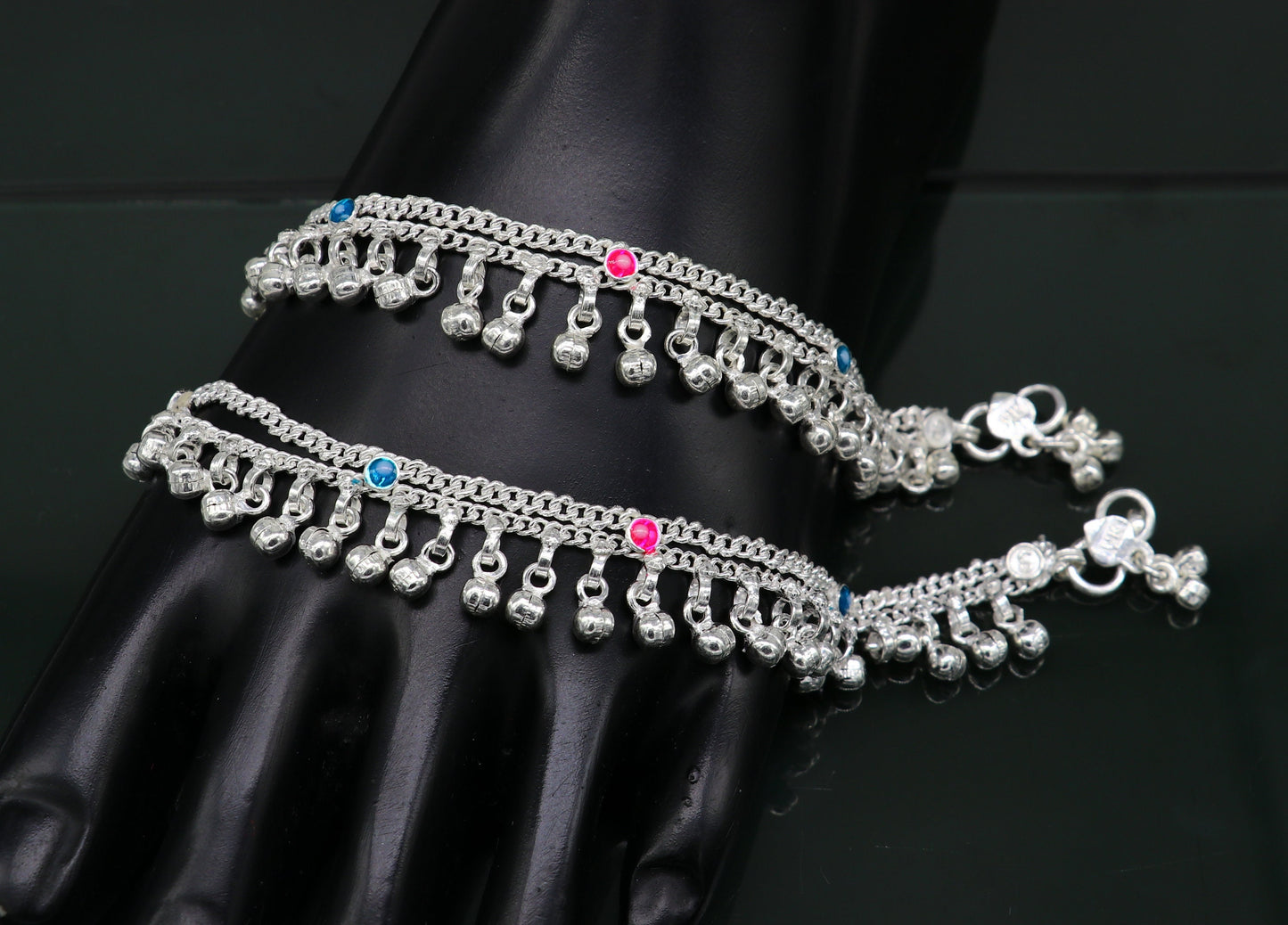 6" inches Sterling silver handmade double chain jingling ankle bracelet baby anklet high noisy sound bells charm foot anklets jewelry ank304 - TRIBAL ORNAMENTS