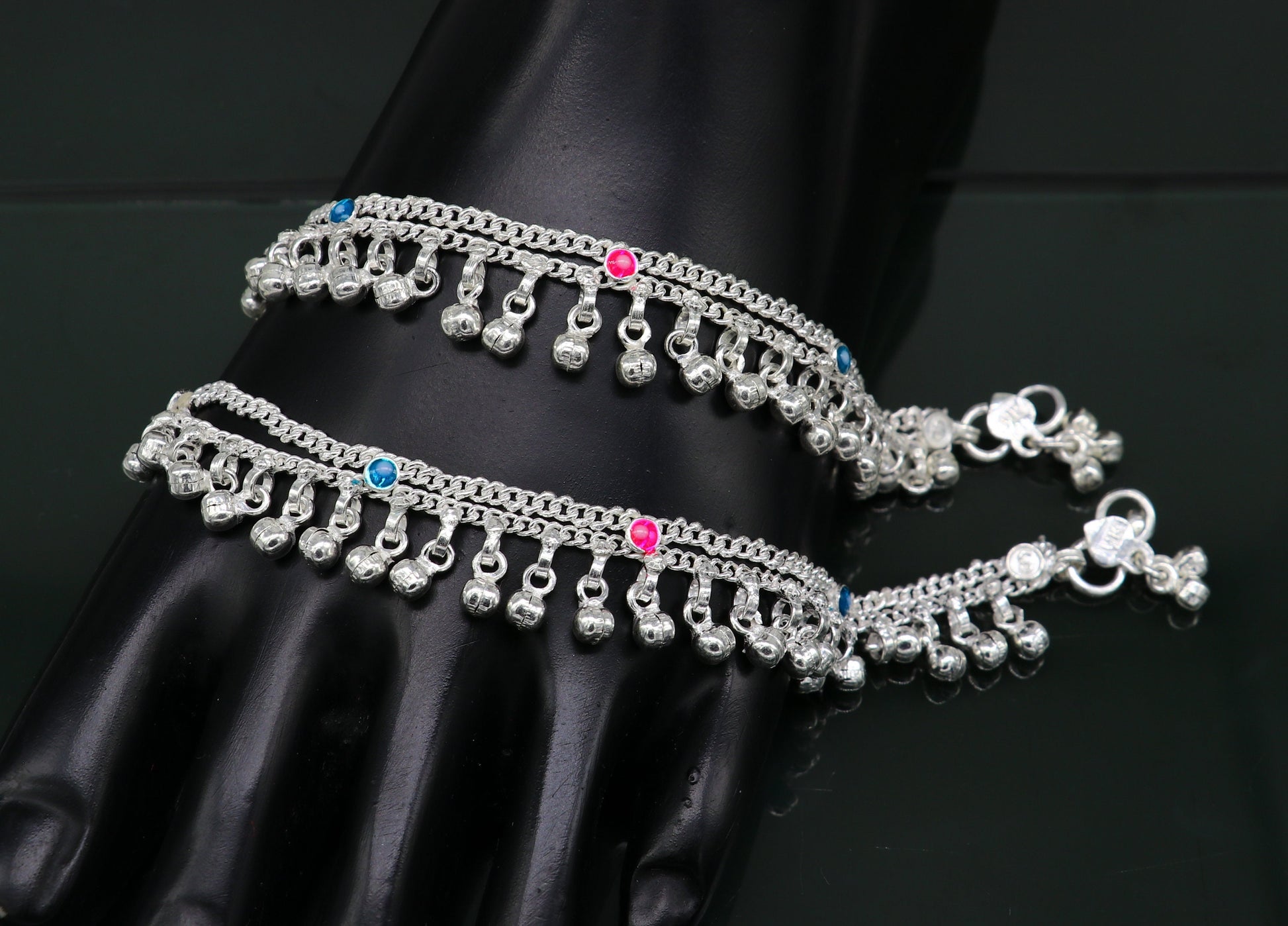 6" inches Sterling silver handmade double chain jingling ankle bracelet baby anklet high noisy sound bells charm foot anklets jewelry ank304 - TRIBAL ORNAMENTS