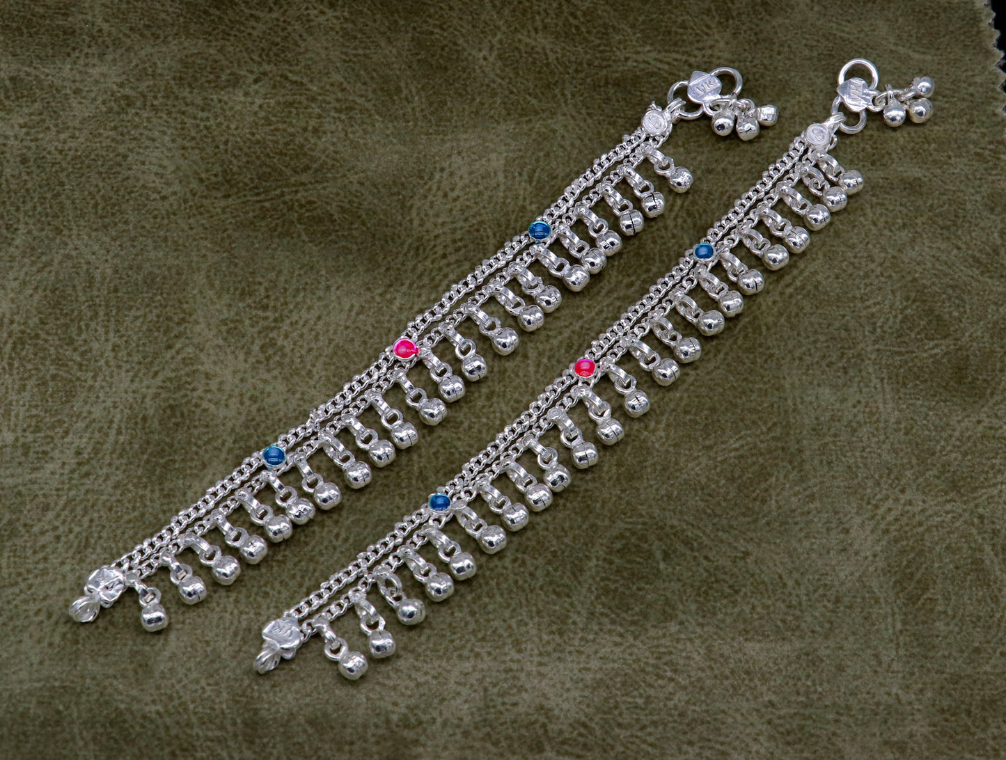 6" inches Sterling silver handmade double chain jingling ankle bracelet baby anklet high noisy sound bells charm foot anklets jewelry ank304 - TRIBAL ORNAMENTS