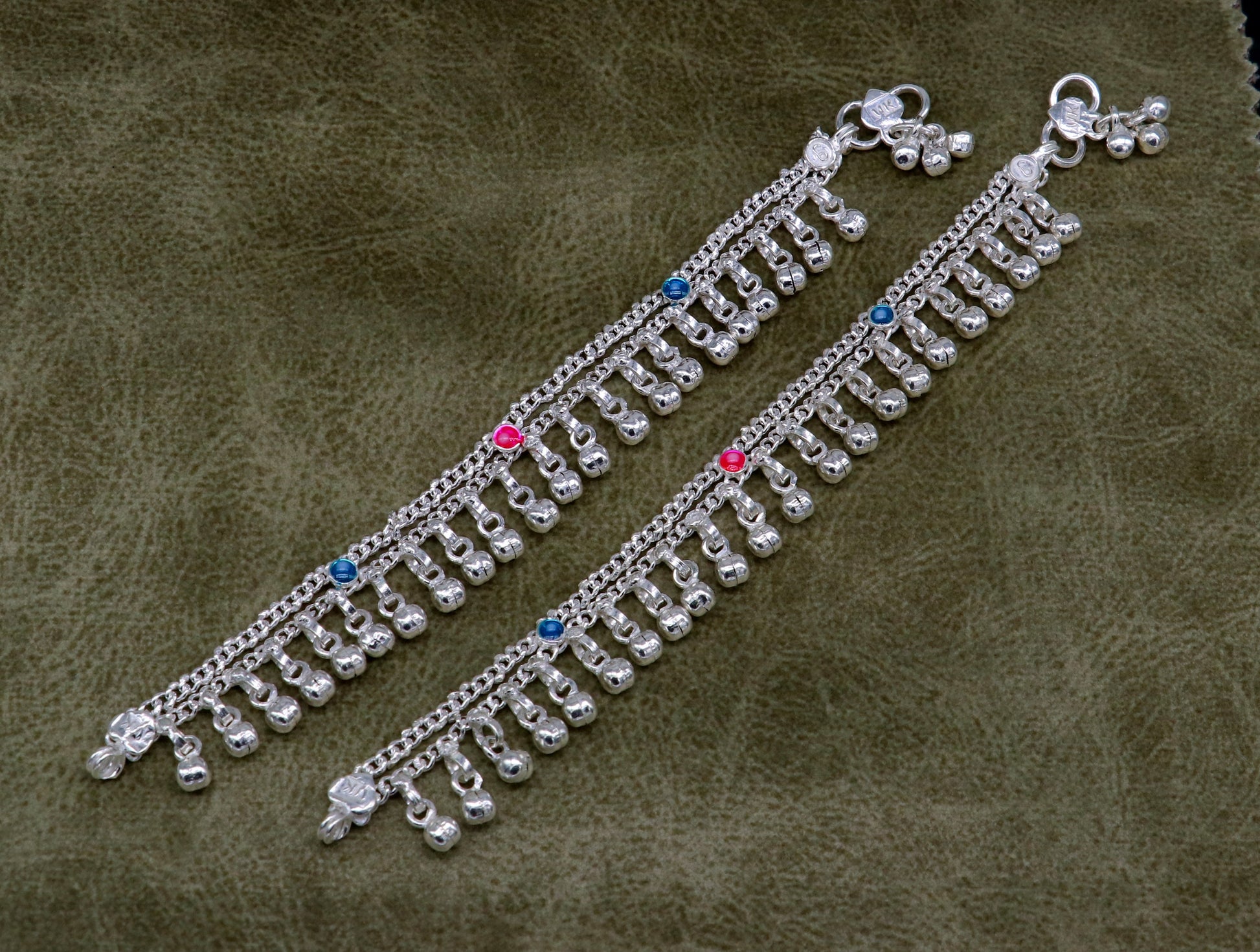 6" inches Sterling silver handmade double chain jingling ankle bracelet baby anklet high noisy sound bells charm foot anklets jewelry ank304 - TRIBAL ORNAMENTS