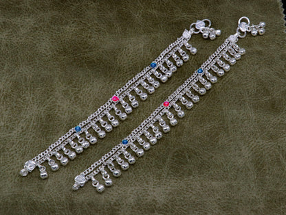 6" inches Sterling silver handmade double chain jingling ankle bracelet baby anklet high noisy sound bells charm foot anklets jewelry ank304 - TRIBAL ORNAMENTS