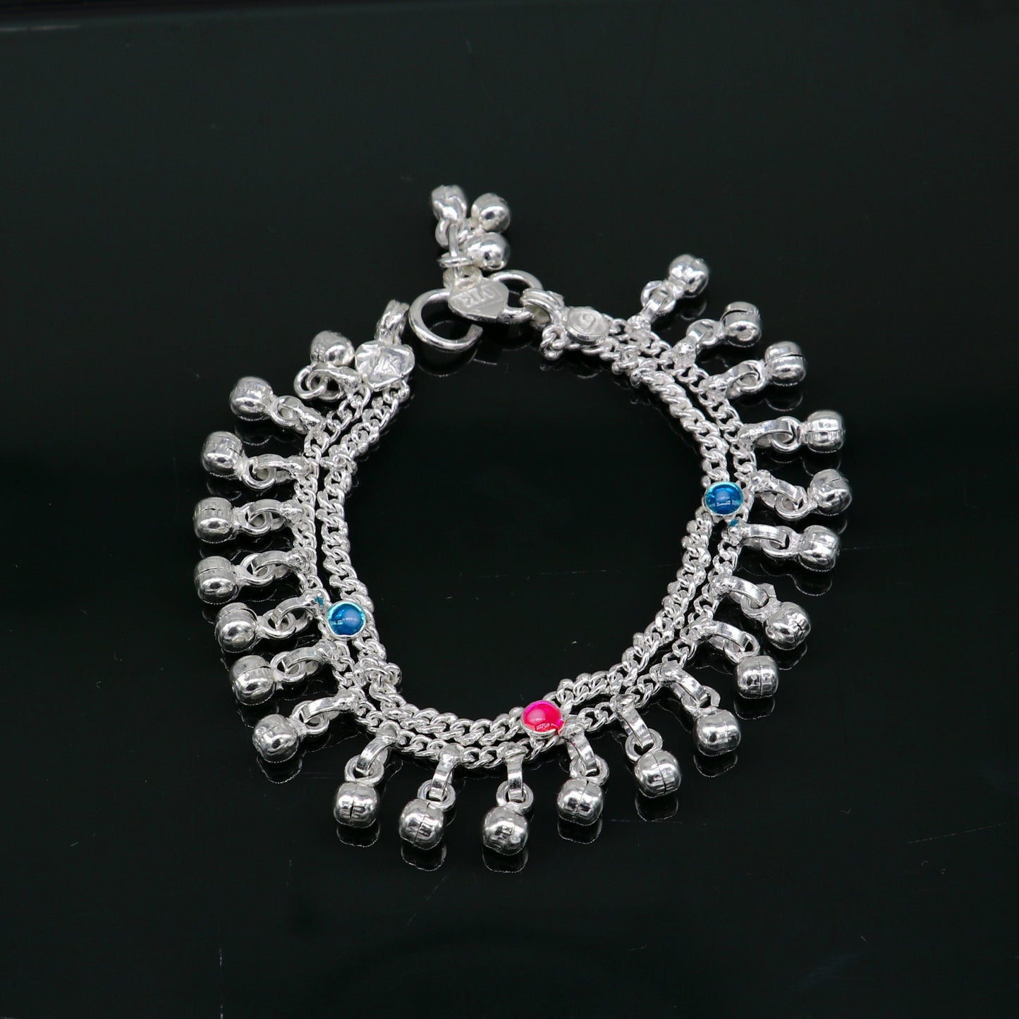 6" inches Sterling silver handmade double chain jingling ankle bracelet baby anklet high noisy sound bells charm foot anklets jewelry ank304 - TRIBAL ORNAMENTS