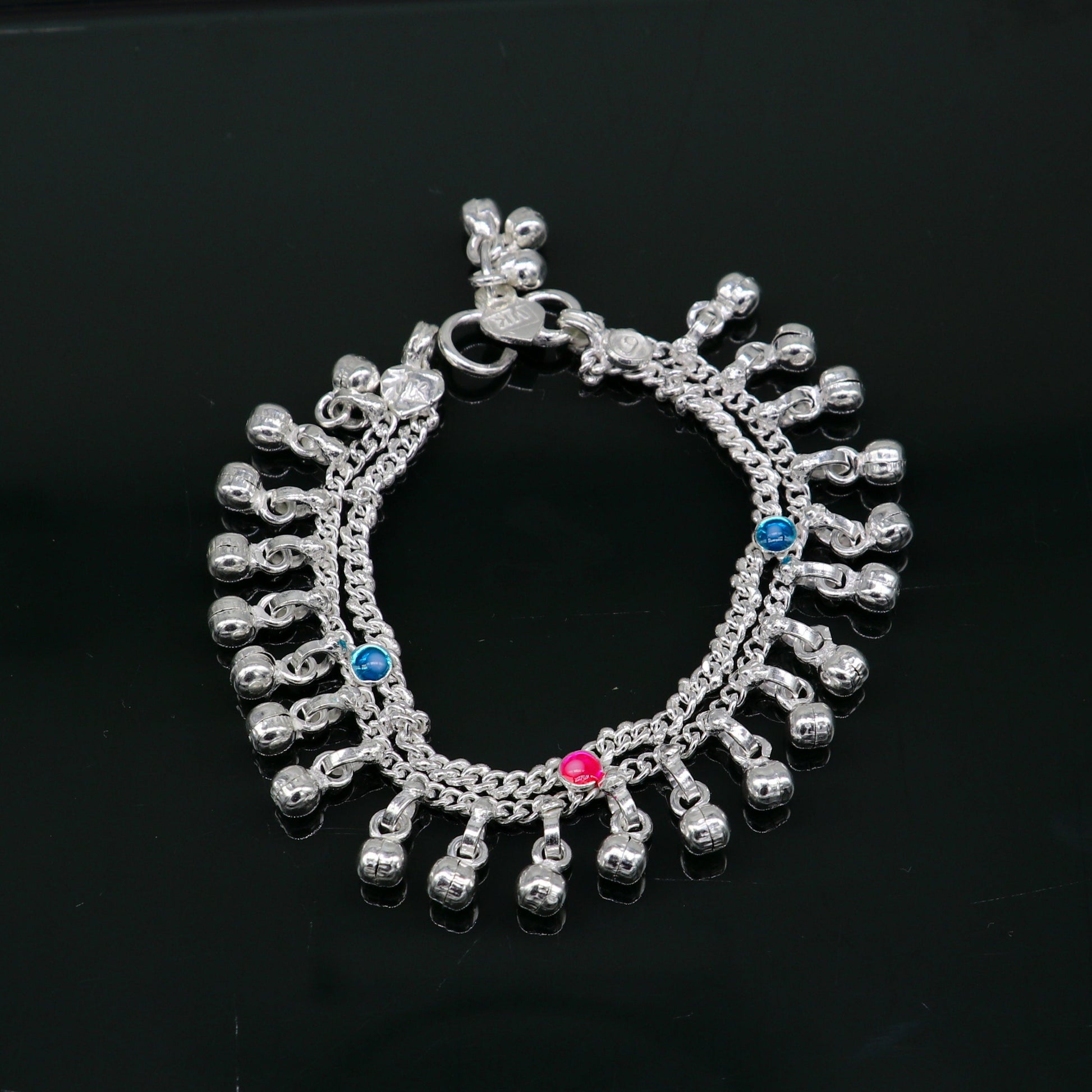 6" inches Sterling silver handmade double chain jingling ankle bracelet baby anklet high noisy sound bells charm foot anklets jewelry ank304 - TRIBAL ORNAMENTS