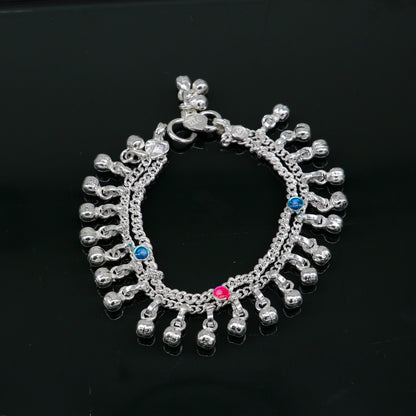6" inches Sterling silver handmade double chain jingling ankle bracelet baby anklet high noisy sound bells charm foot anklets jewelry ank304 - TRIBAL ORNAMENTS