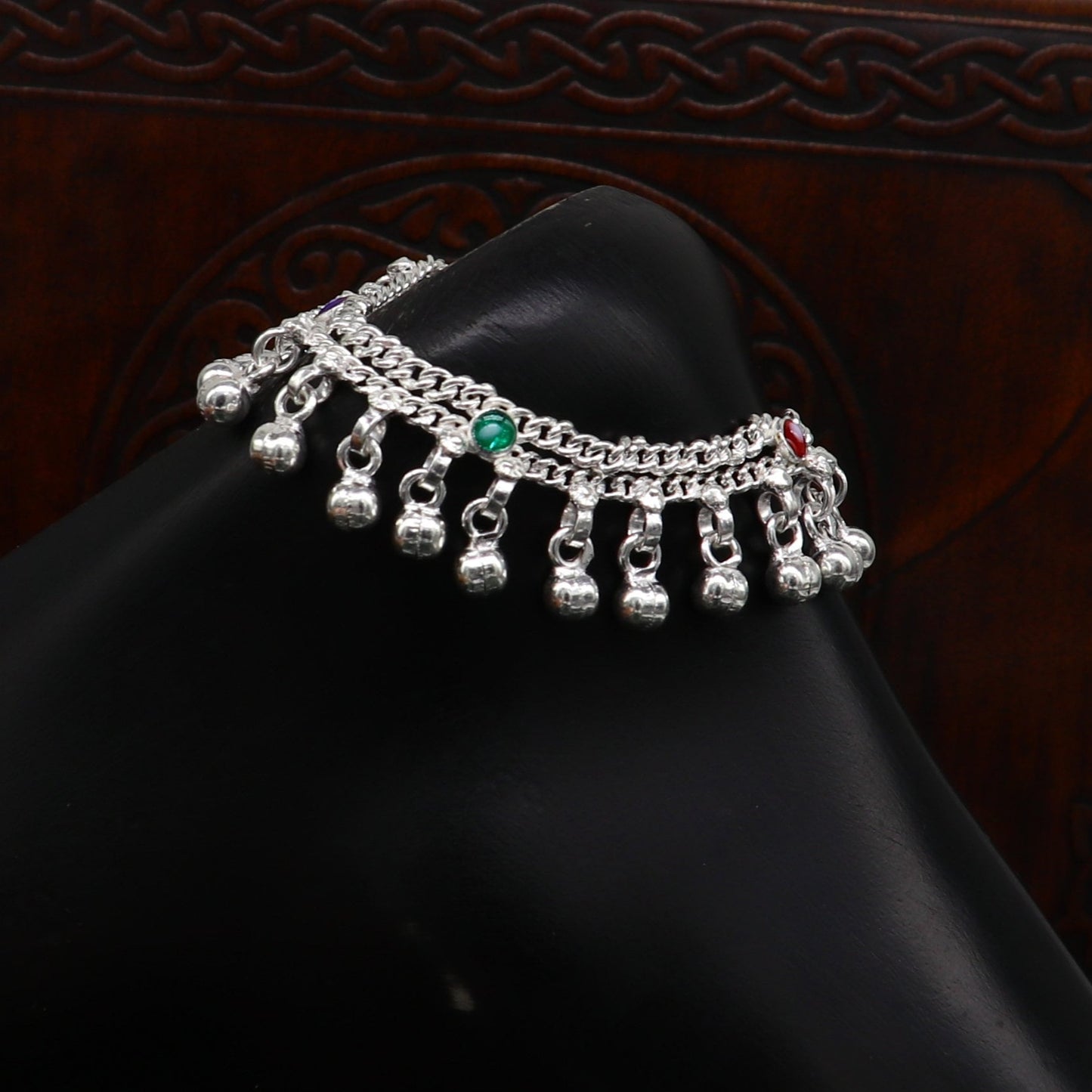 6" inches Sterling silver handmade double chain jingling ankle bracelet baby anklet noisy sound bells charm foot anklets jewelry ank303 - TRIBAL ORNAMENTS