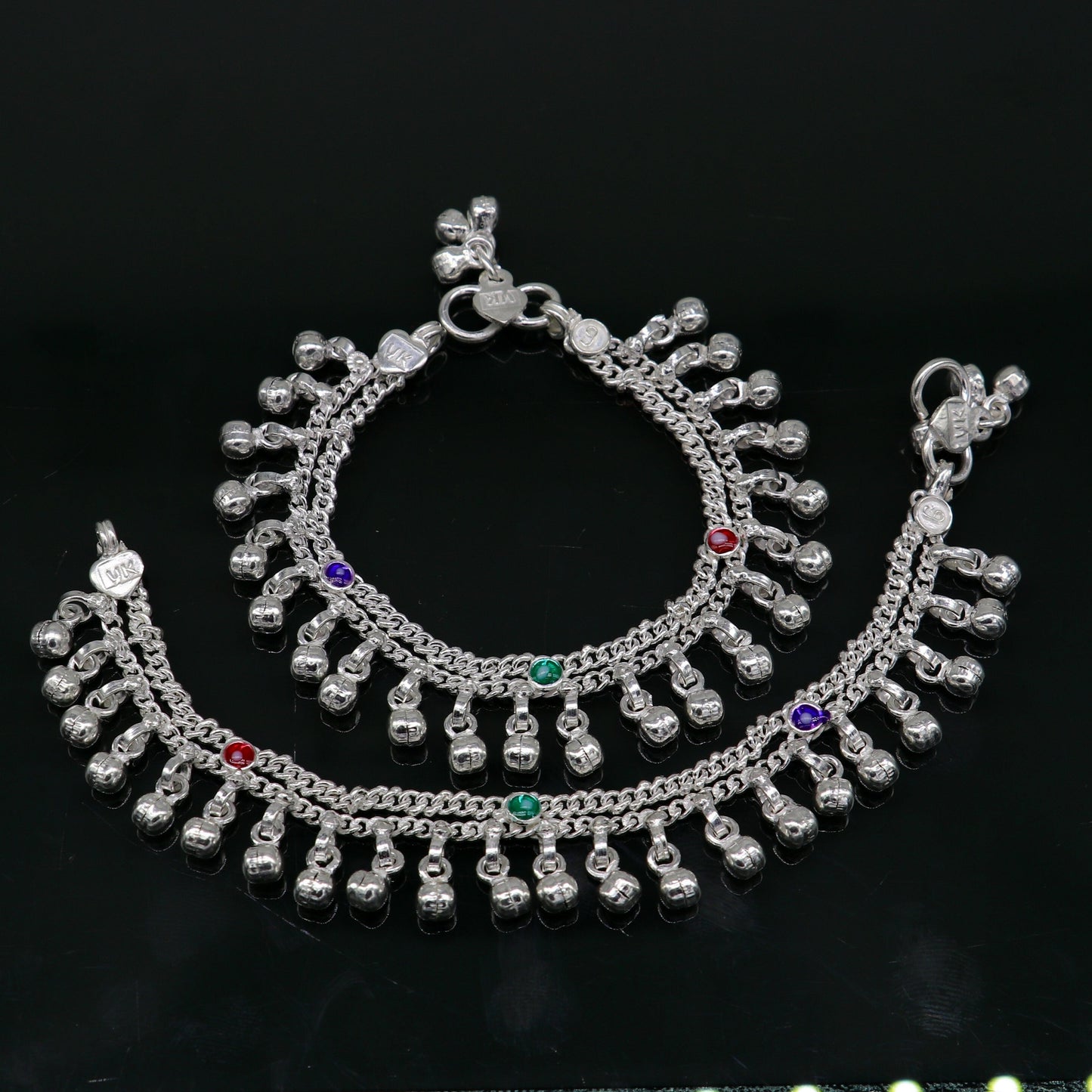 6" inches Sterling silver handmade double chain jingling ankle bracelet baby anklet noisy sound bells charm foot anklets jewelry ank303 - TRIBAL ORNAMENTS