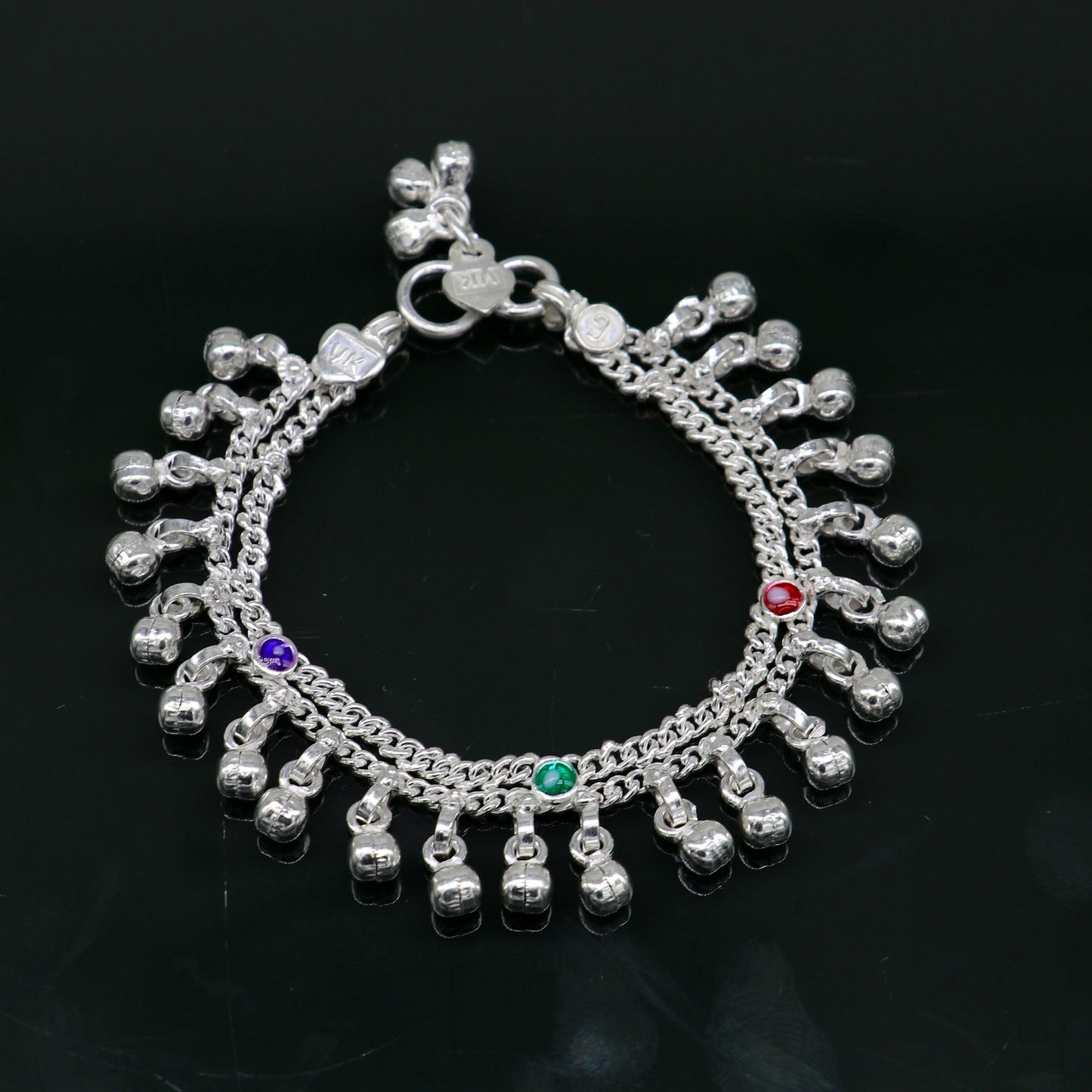 6" inches Sterling silver handmade double chain jingling ankle bracelet baby anklet noisy sound bells charm foot anklets jewelry ank303 - TRIBAL ORNAMENTS