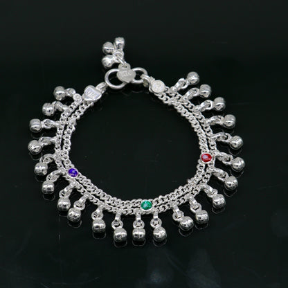 6" inches Sterling silver handmade double chain jingling ankle bracelet baby anklet noisy sound bells charm foot anklets jewelry ank303 - TRIBAL ORNAMENTS