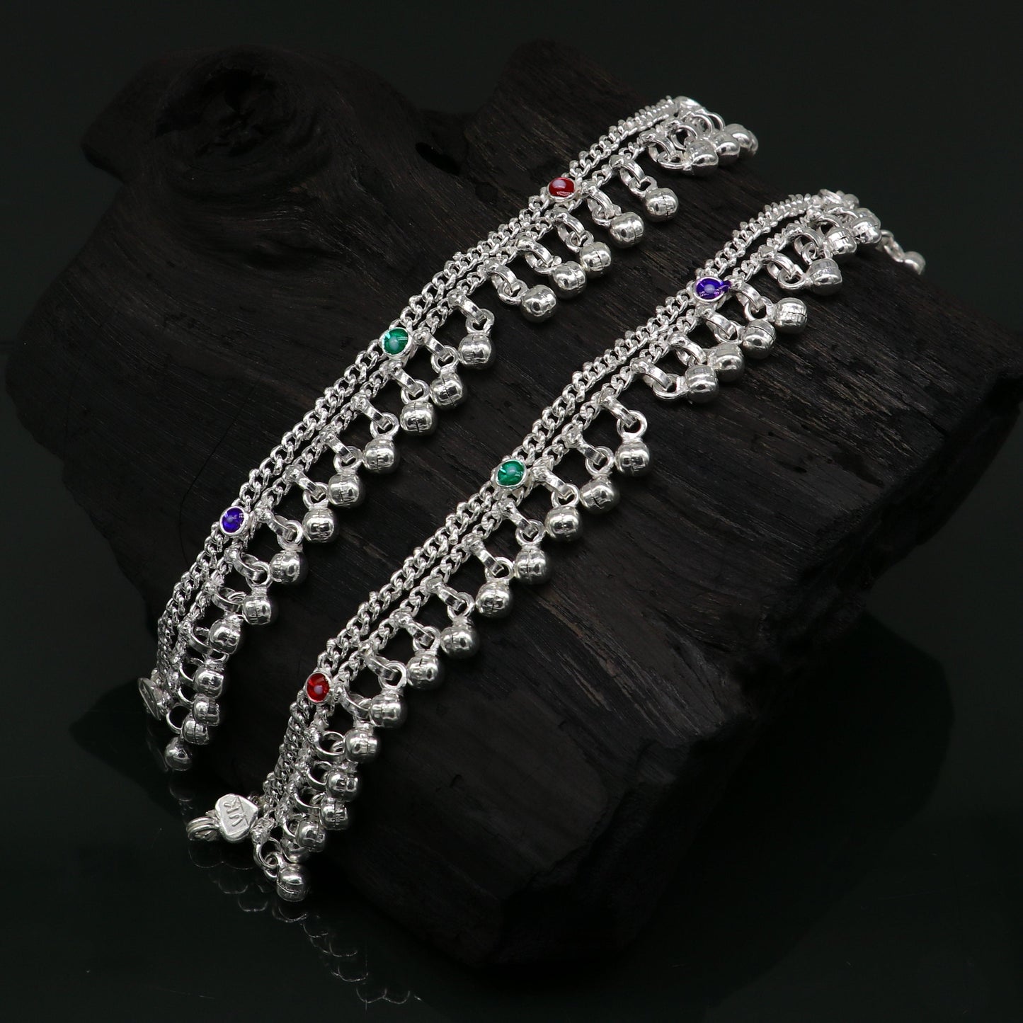 6" inches Sterling silver handmade double chain jingling ankle bracelet baby anklet noisy sound bells charm foot anklets jewelry ank303 - TRIBAL ORNAMENTS