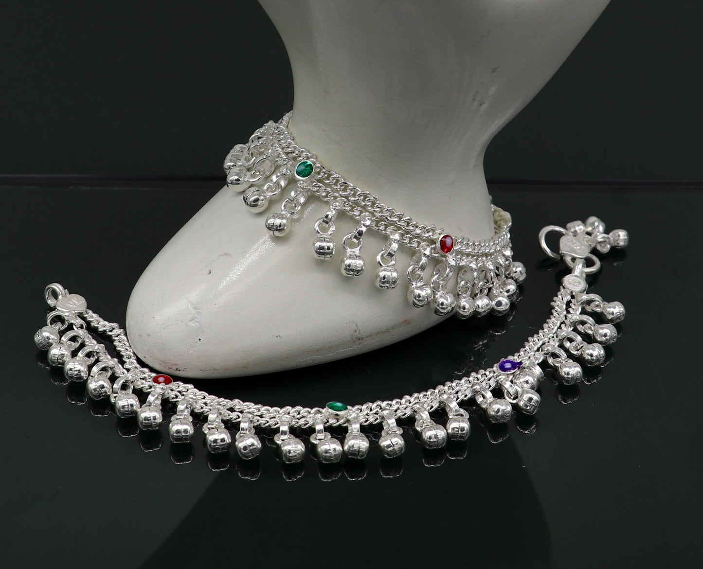 6" inches Sterling silver handmade double chain jingling ankle bracelet baby anklet noisy sound bells charm foot anklets jewelry ank303 - TRIBAL ORNAMENTS