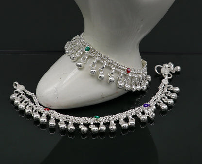 6" inches Sterling silver handmade double chain jingling ankle bracelet baby anklet noisy sound bells charm foot anklets jewelry ank303 - TRIBAL ORNAMENTS