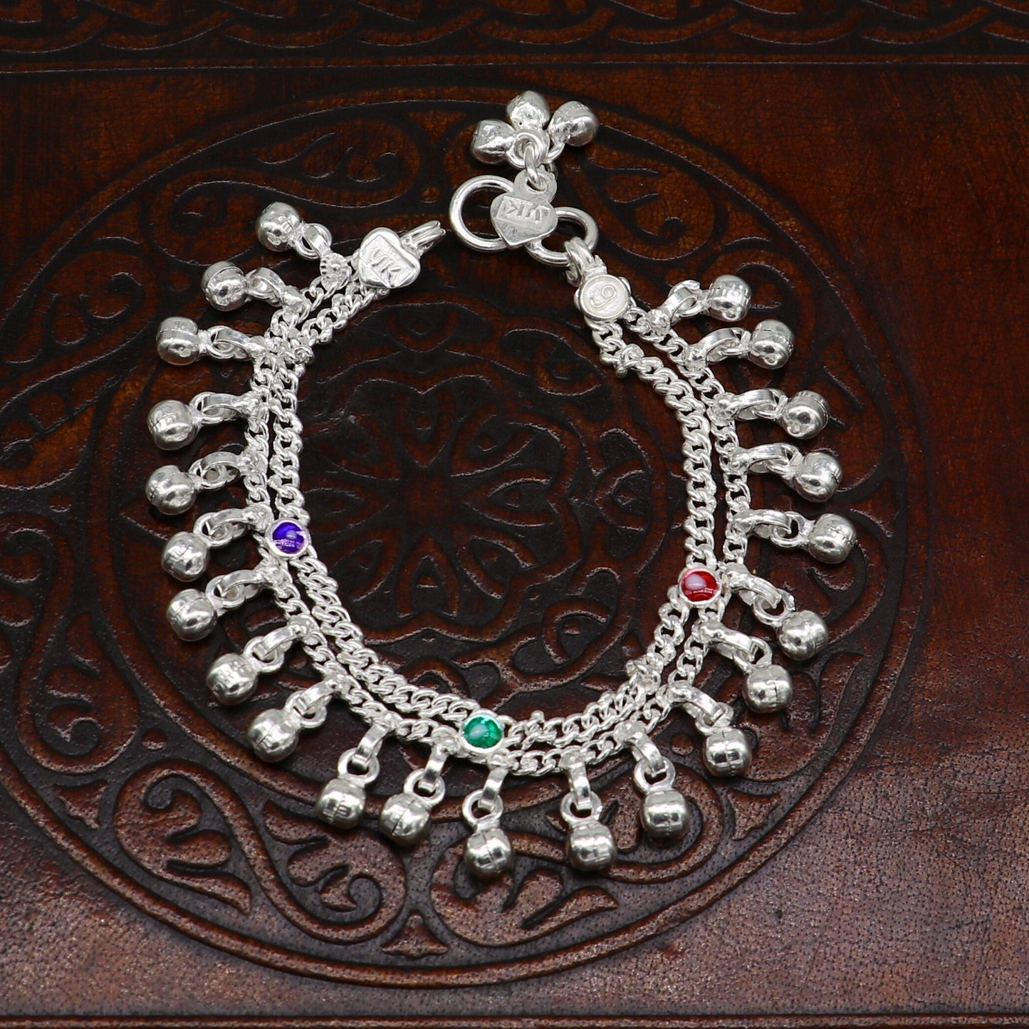 6" inches Sterling silver handmade double chain jingling ankle bracelet baby anklet noisy sound bells charm foot anklets jewelry ank303 - TRIBAL ORNAMENTS