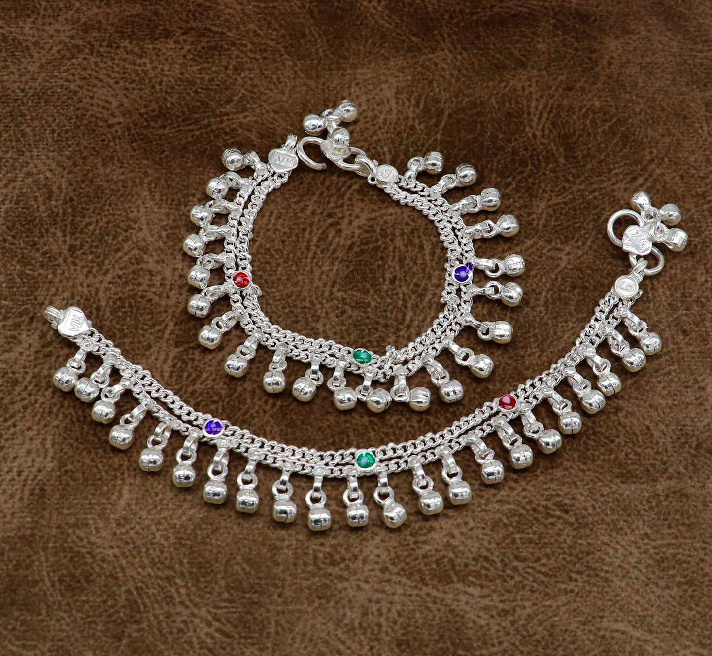 6" inches Sterling silver handmade double chain jingling ankle bracelet baby anklet noisy sound bells charm foot anklets jewelry ank303 - TRIBAL ORNAMENTS