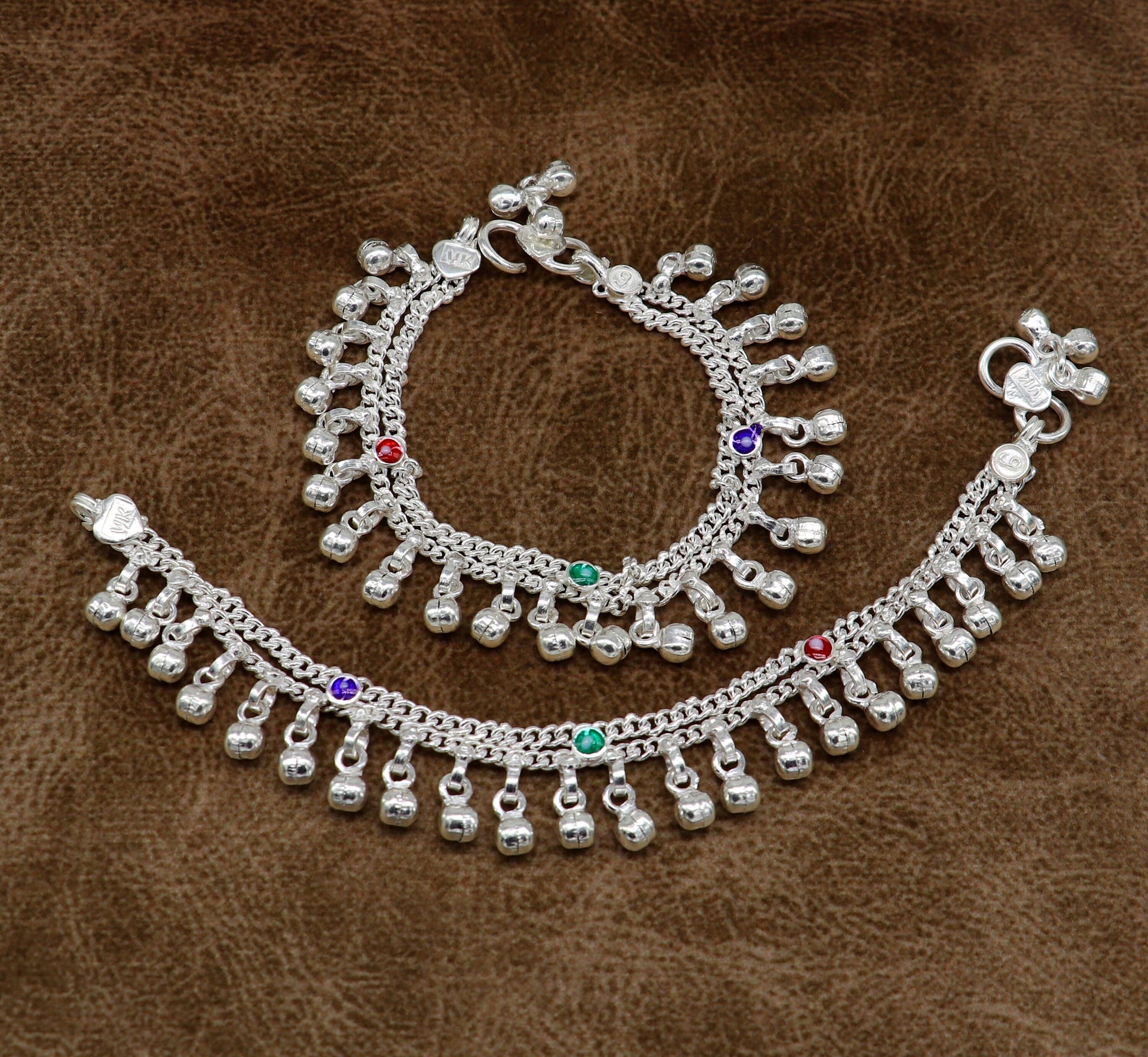 6" inches Sterling silver handmade double chain jingling ankle bracelet baby anklet noisy sound bells charm foot anklets jewelry ank303 - TRIBAL ORNAMENTS