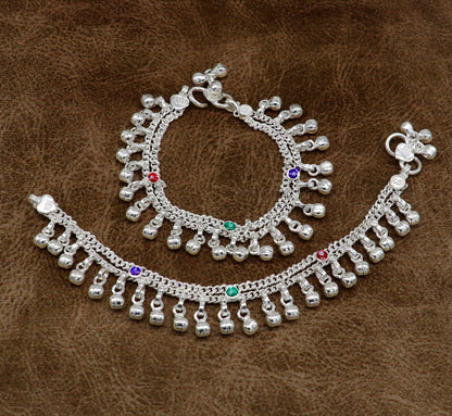 6" inches Sterling silver handmade double chain jingling ankle bracelet baby anklet noisy sound bells charm foot anklets jewelry ank303 - TRIBAL ORNAMENTS