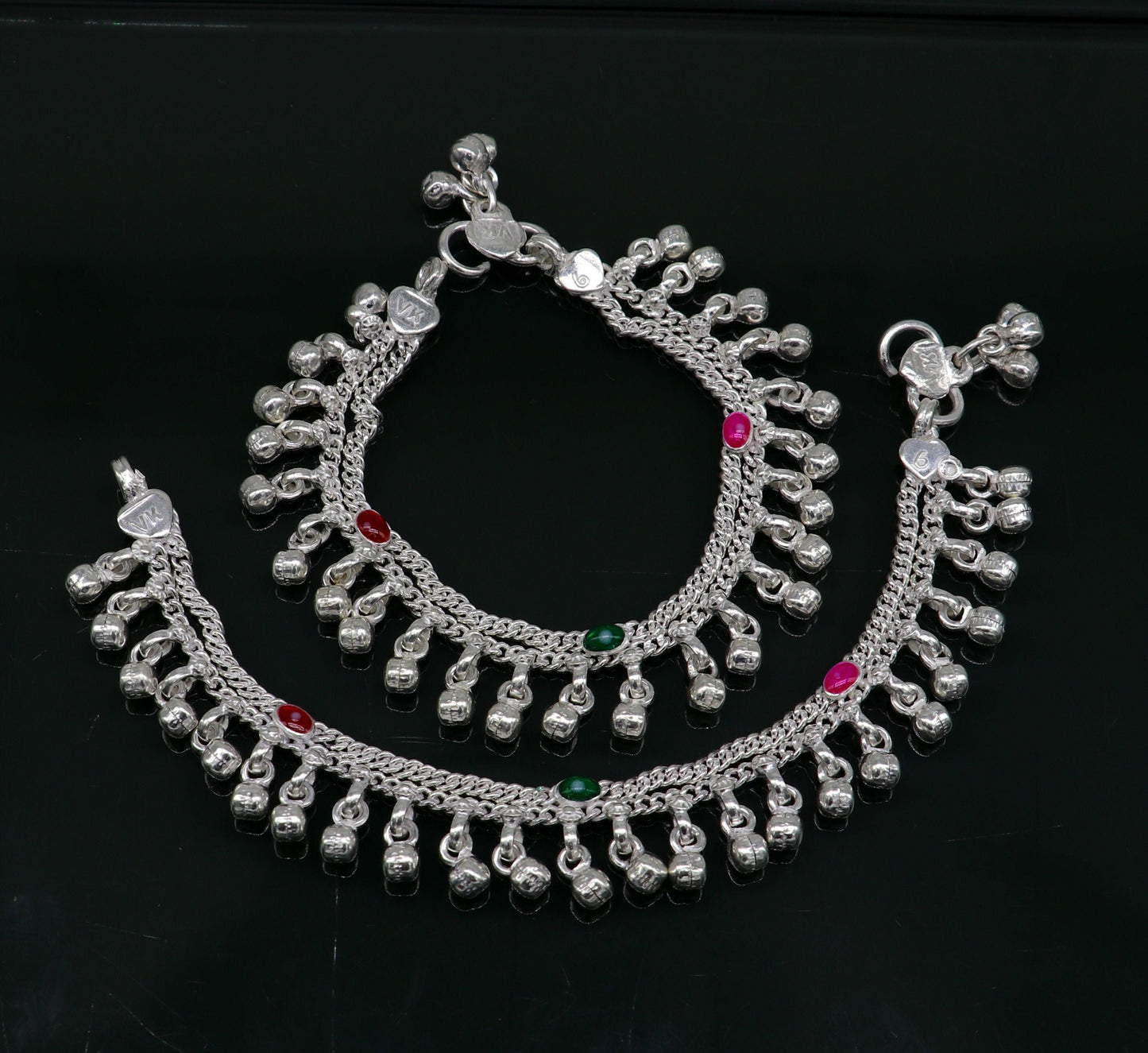 6" long handmade customized waved jingling bells double chain fabulous noisy anklets for baby or kids personalized gift foot bracelet ank293 - TRIBAL ORNAMENTS