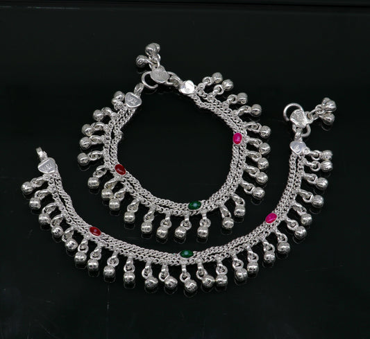 6" long handmade customized waved jingling bells double chain fabulous noisy anklets for baby or kids personalized gift foot bracelet ank293 - TRIBAL ORNAMENTS