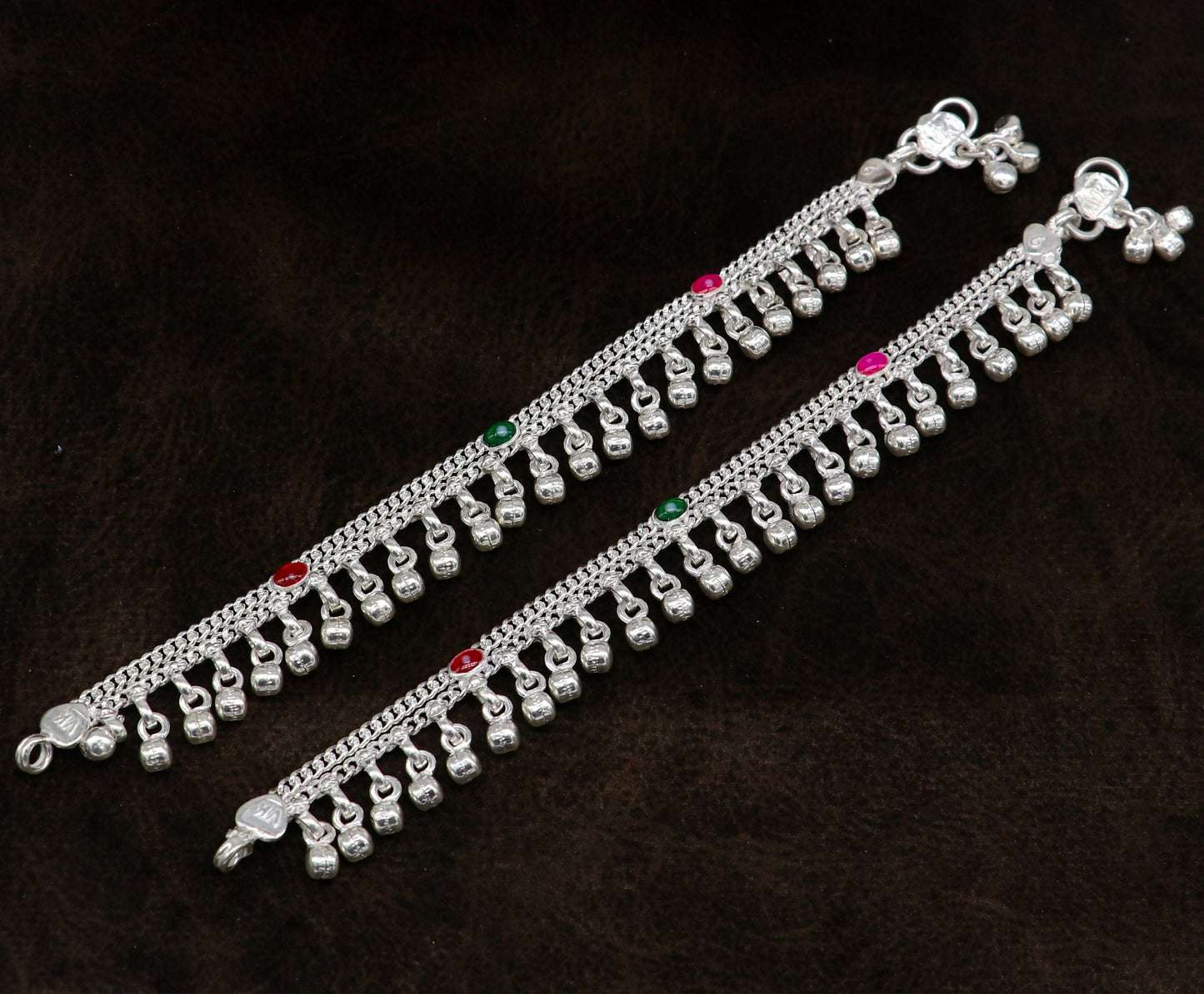 6" long handmade customized waved jingling bells double chain fabulous noisy anklets for baby or kids personalized gift foot bracelet ank293 - TRIBAL ORNAMENTS