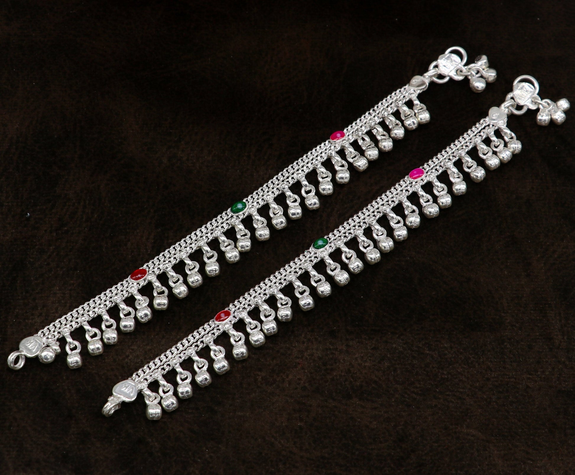 6" long handmade customized waved jingling bells double chain fabulous noisy anklets for baby or kids personalized gift foot bracelet ank293 - TRIBAL ORNAMENTS