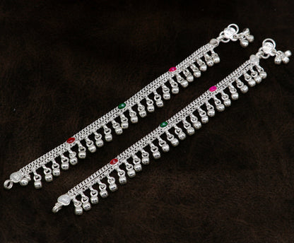6" long handmade customized waved jingling bells double chain fabulous noisy anklets for baby or kids personalized gift foot bracelet ank293 - TRIBAL ORNAMENTS