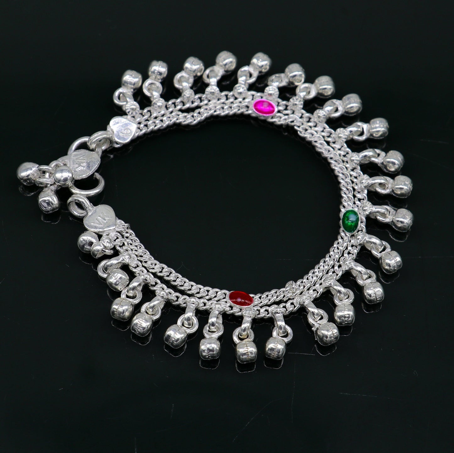 6" long handmade customized waved jingling bells double chain fabulous noisy anklets for baby or kids personalized gift foot bracelet ank293 - TRIBAL ORNAMENTS